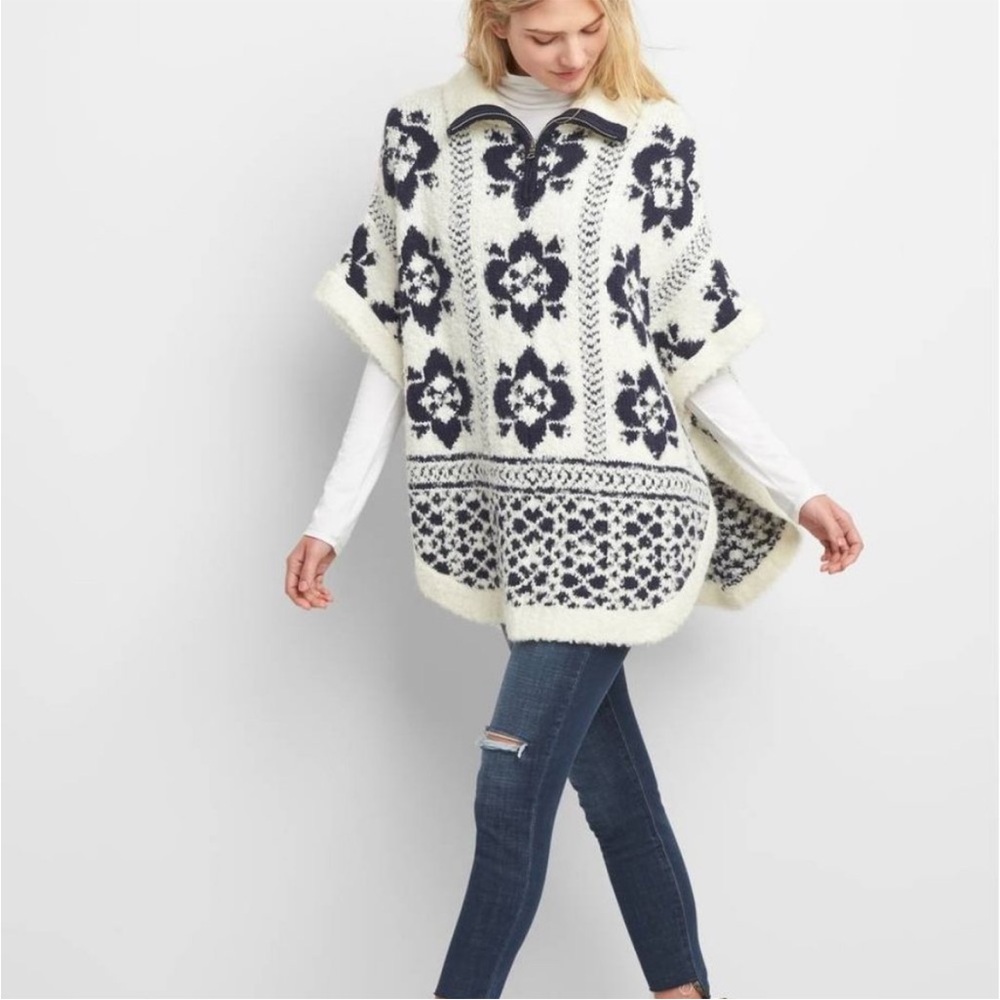Gap Half Zip Fluffy Knit Wool Blend Poncho
 Sz XS/S Oversized - Picture 2 of 9